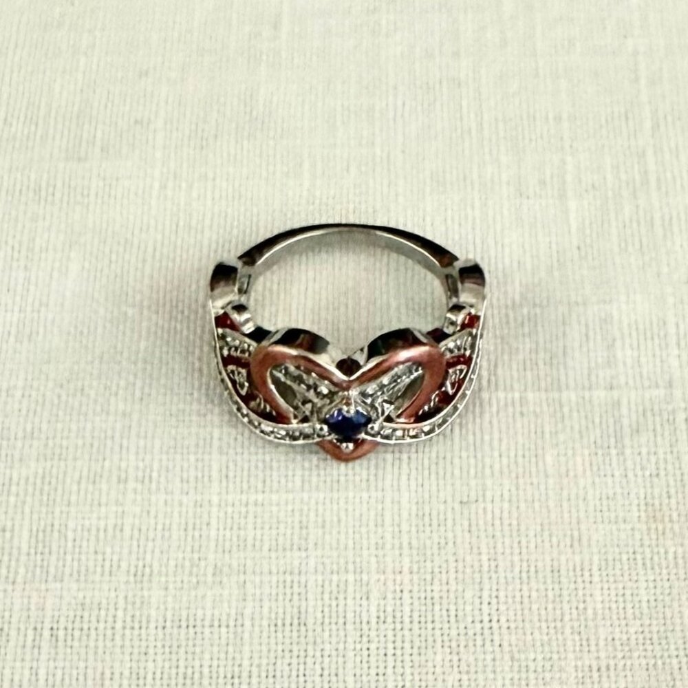 Elegant Silver Rose Gold Heart Infinity Knot Ring Rhinestone Accents Size 7.75